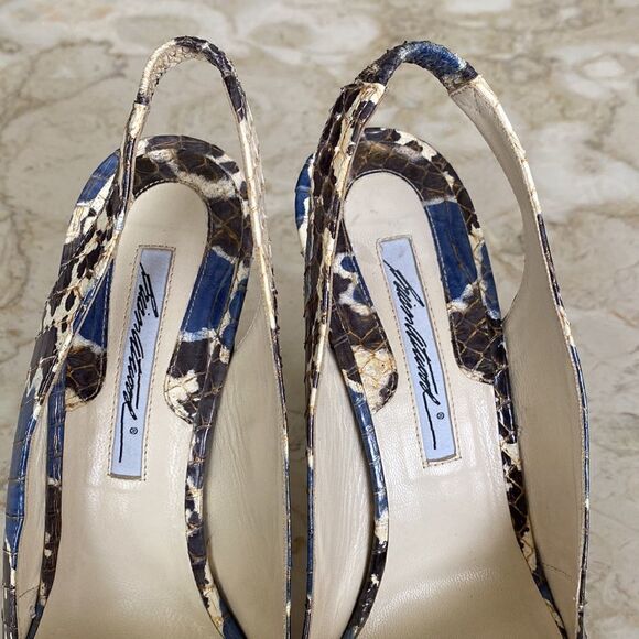 Brian Atwood Slingback Platform Stiletto Heels Snakeskin Leather - Picture 8 of 14